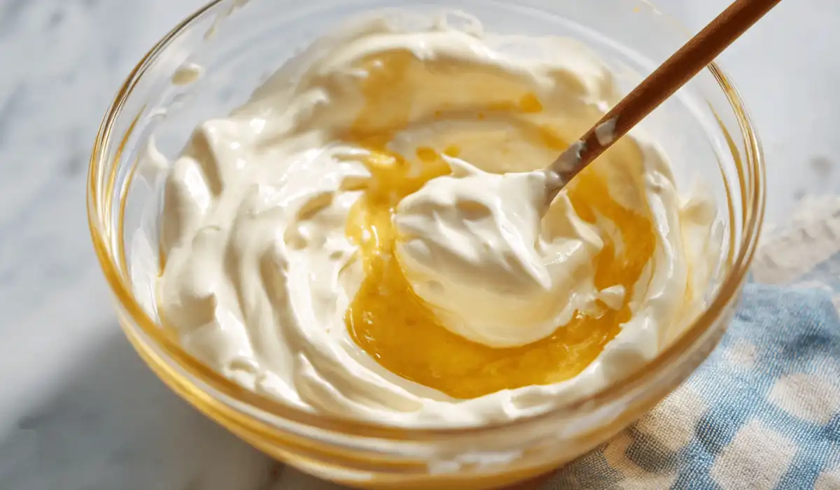 mixing mayonnaise Greek yogurt ingredients