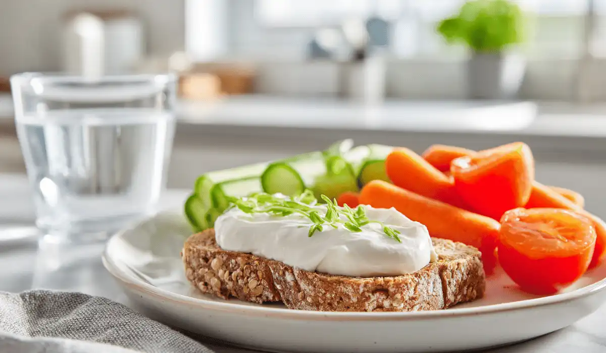 mayonnaise Greek yogurt served with sandwich and veggies