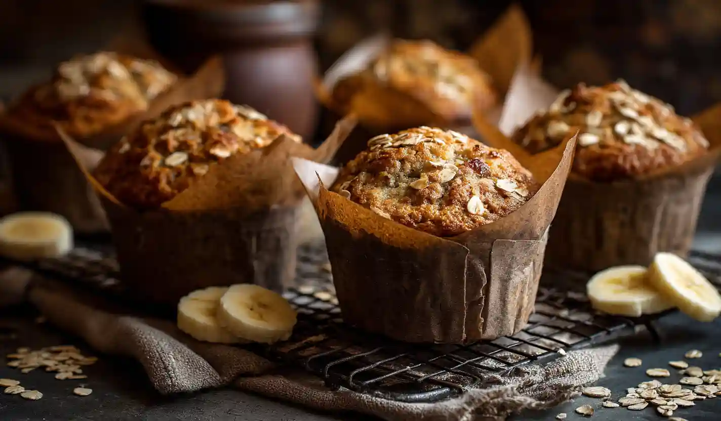 Greek yogurt banana muffins on cooling rack
