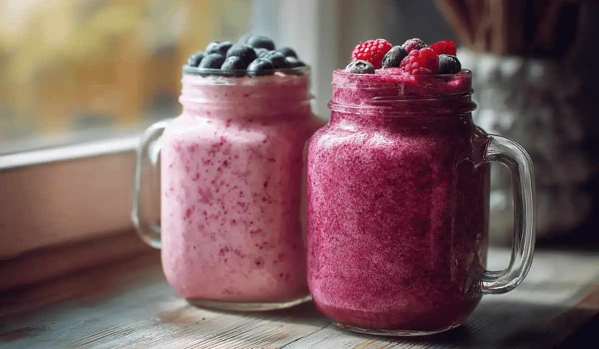 Berry and banana smoothies made with Greek yogurt