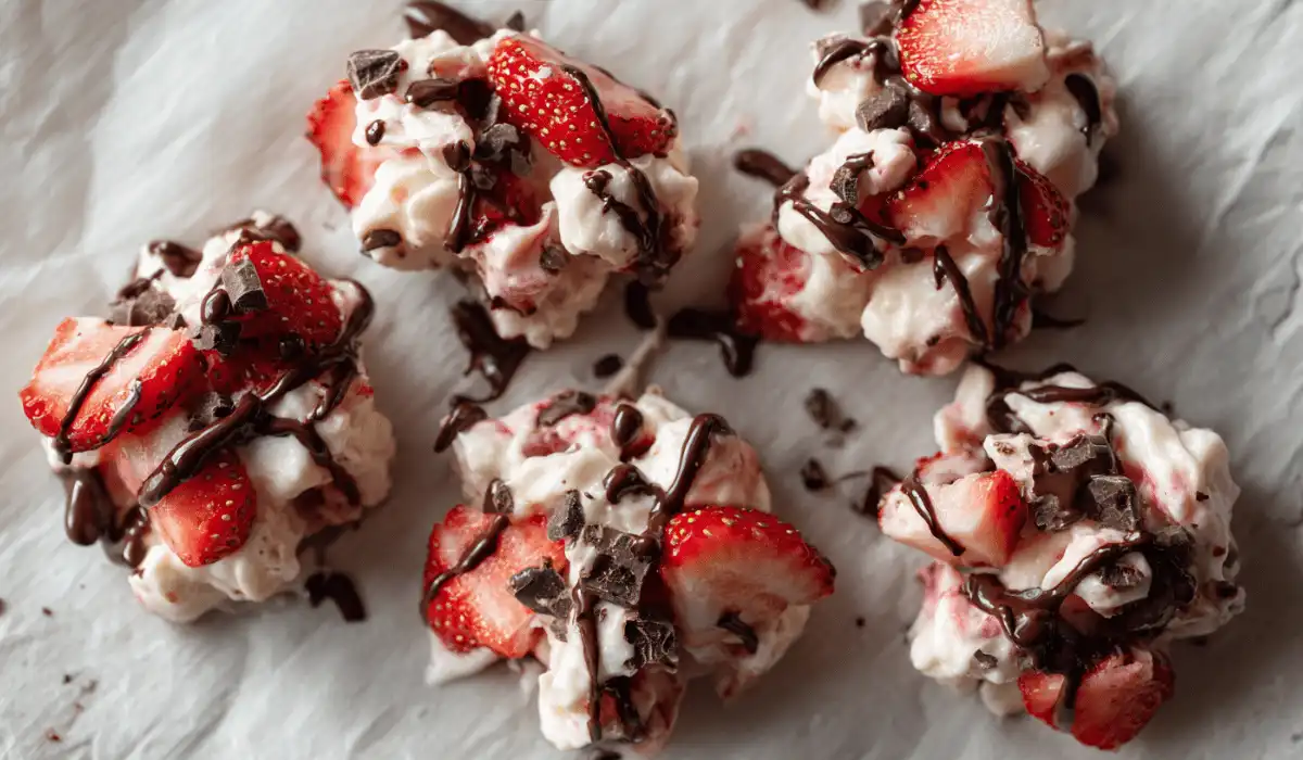 yogurt clusters with strawberries and chocolate