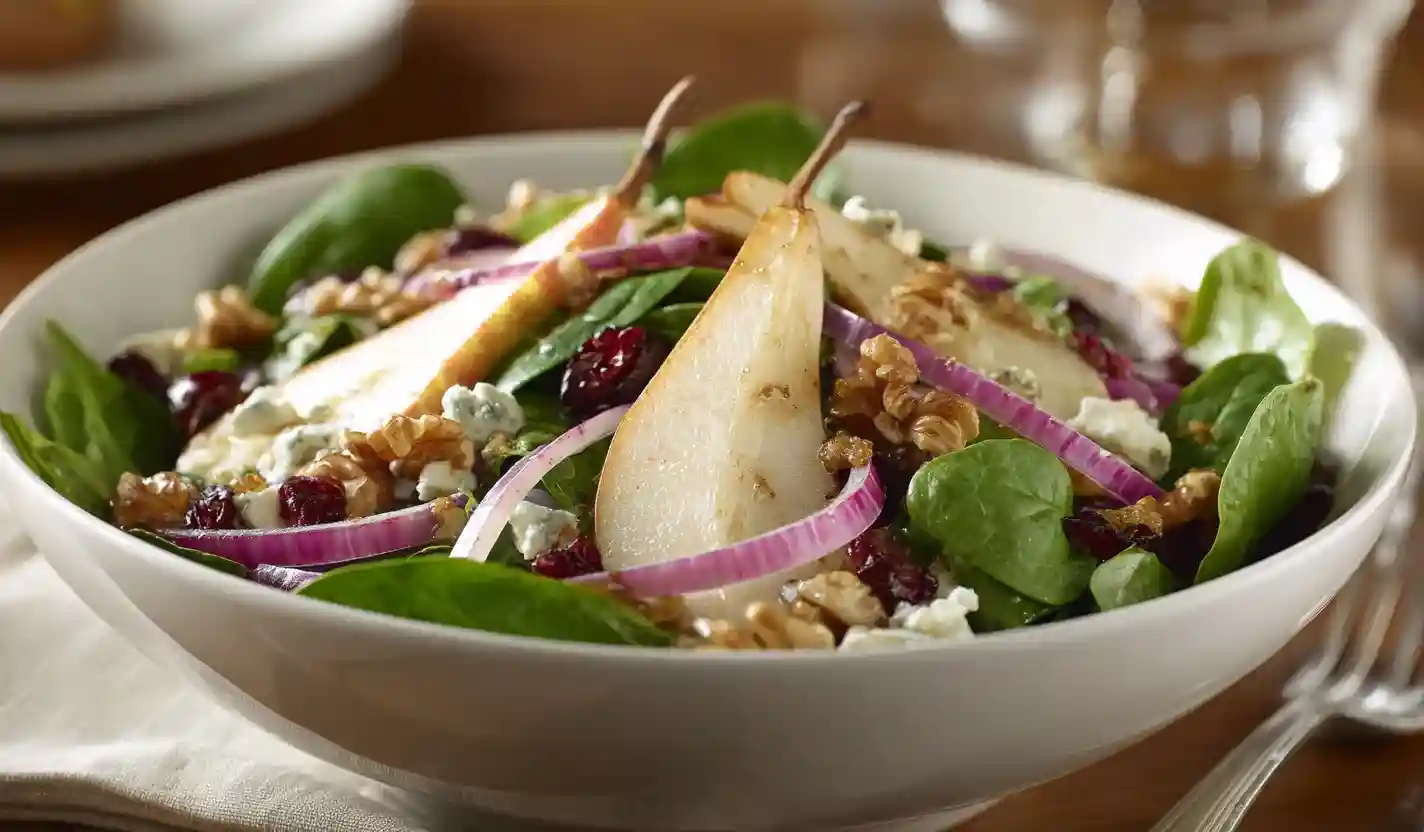 Autumn Pear & Gorgonzola Spinach Salad