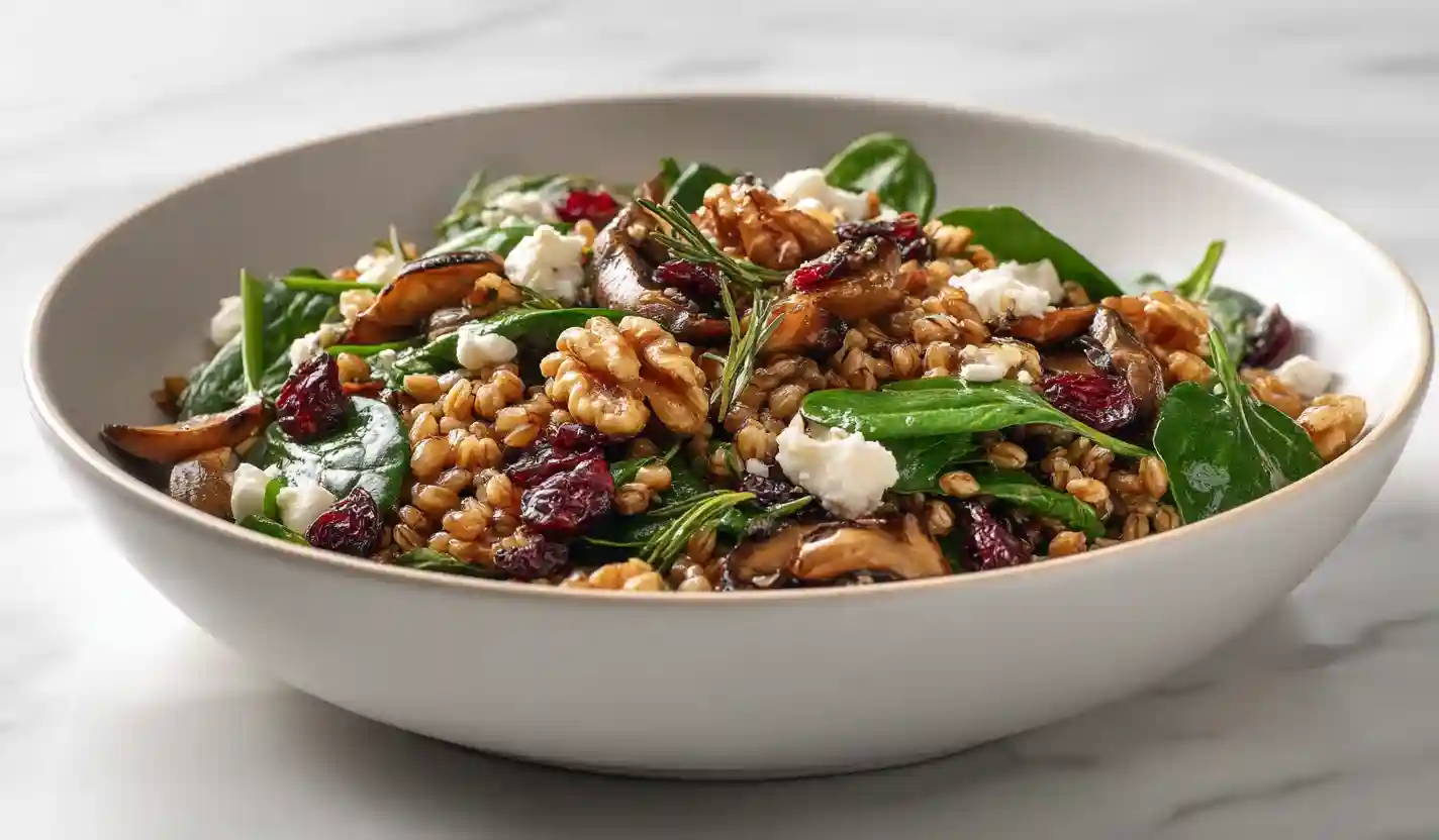 Warm Farro Salad with Mushrooms & Cranberries
